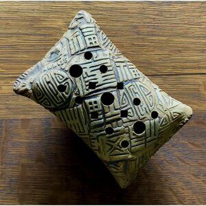 Japanese Ikebana Pillow Planter, flower arranging frog, stoneware, Asian motif